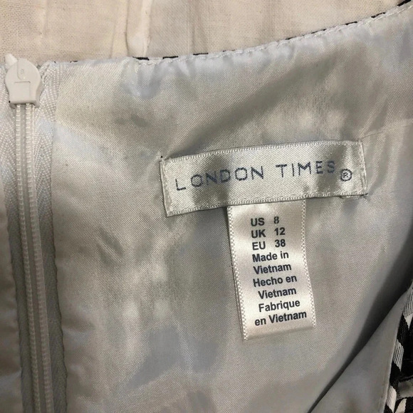 London Times Gingham Shift Sleeveless Black and White with Ruffles Dress Size 8 - Picture 7 of 8